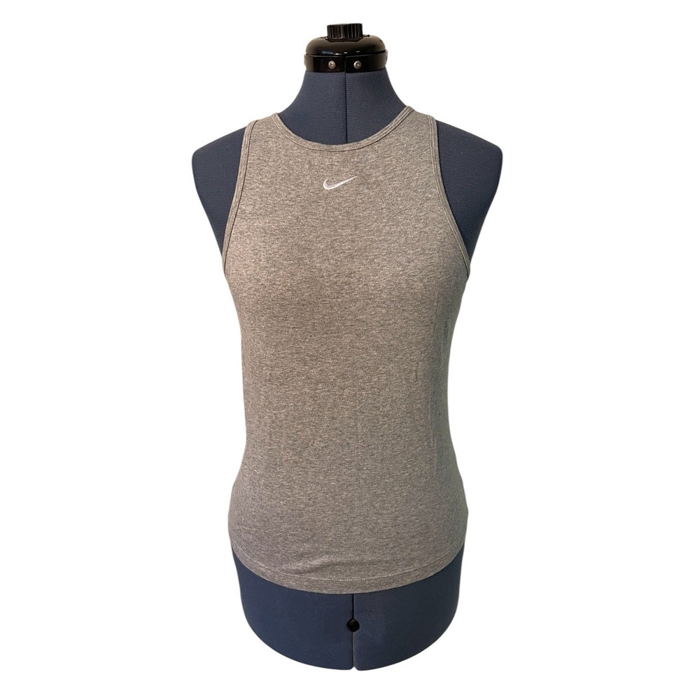 VTG Nike Womens Gray Center Swoosh Racerback Crop Tank Y2K‎ Gym Athleisure M